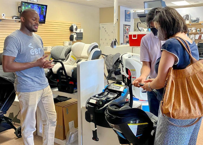 Clek car seats on display at Baby and Kids First