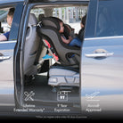 Child in a car seat inside a vehicle with product features  all-groupshighlighted.