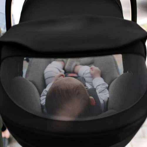 Closeup of the mesh window on the Clek Liing infant car seat canopy