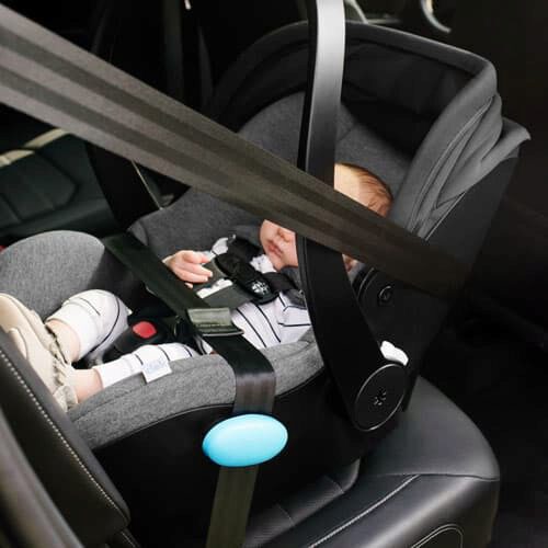Clek Liing infant car seat installed using the european belt path method