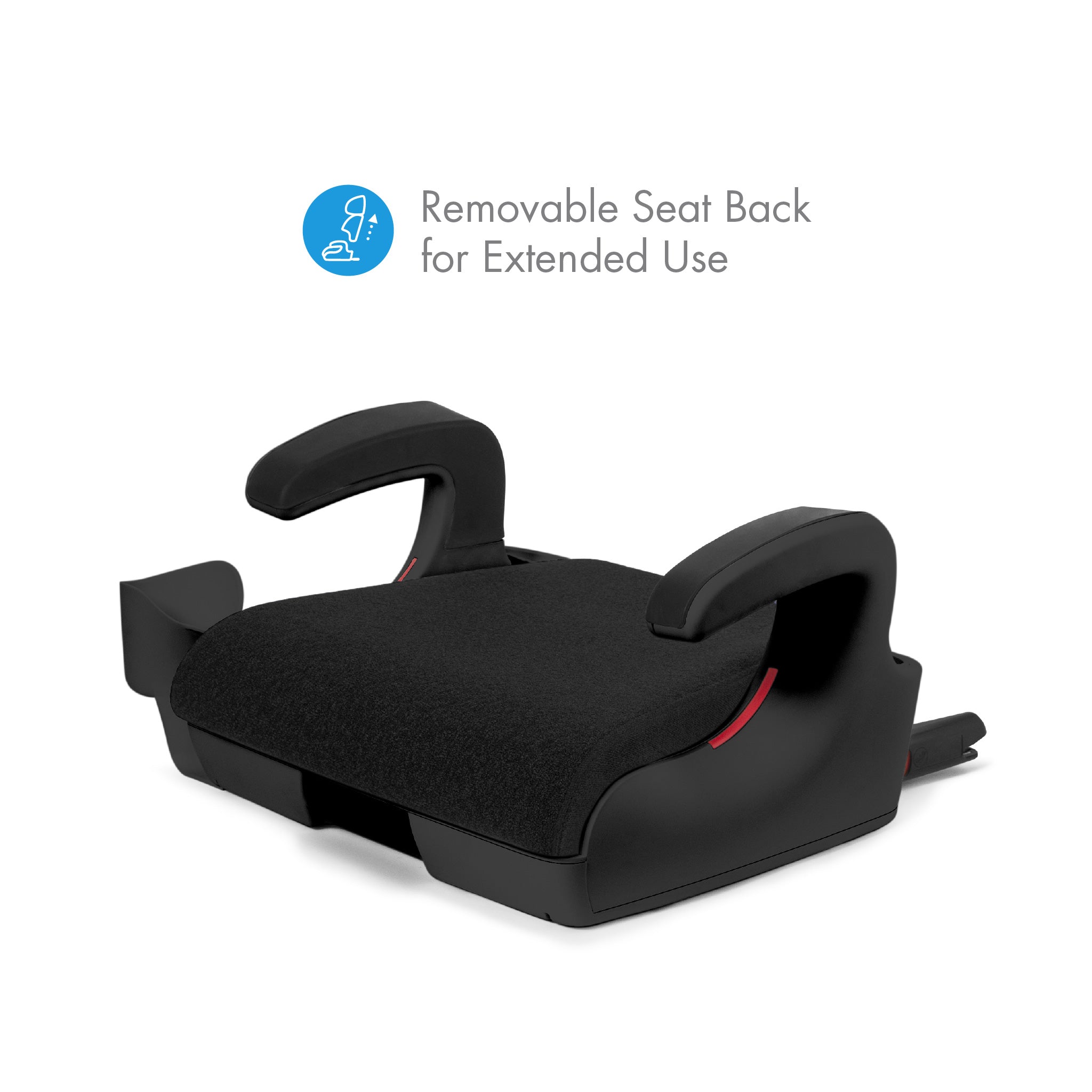 Clek Oobr car seat booster with text 'Removable Seat Back for Extended Use' on a white background all-groups