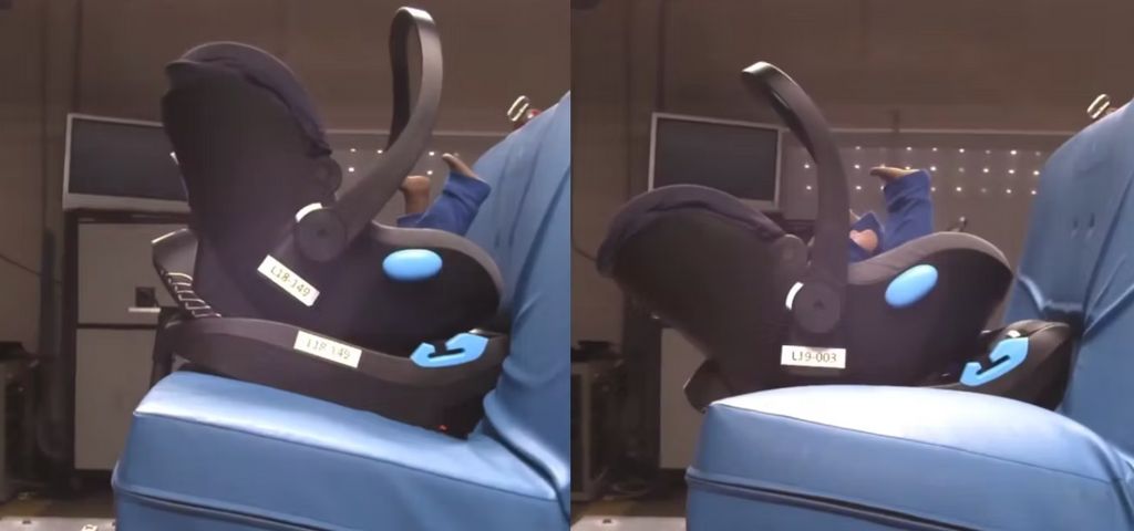 Side by side comparison of an infant car seat with and without a load leg