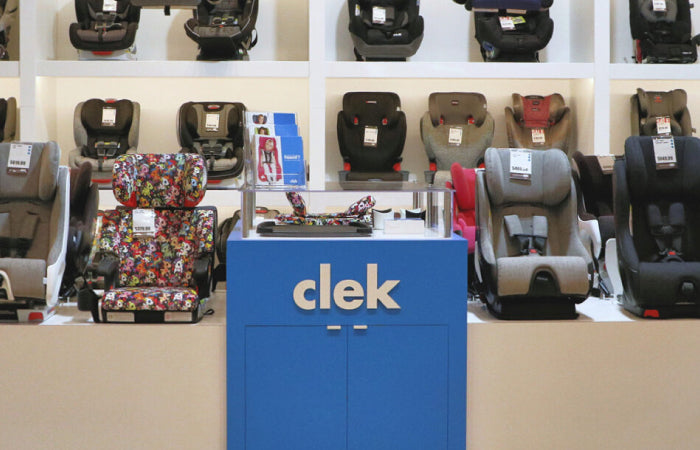 Clek car seats in a retailer store