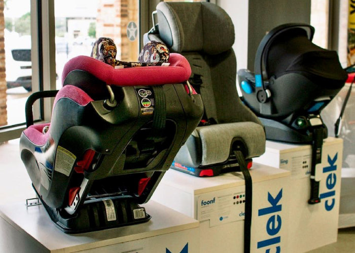 Clek car seats on display at Crib and Kids